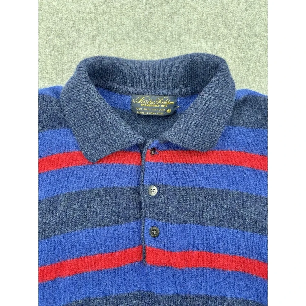 Brooks Brothers Shetland Wool Striped Polo Sweater Men's M Vintage